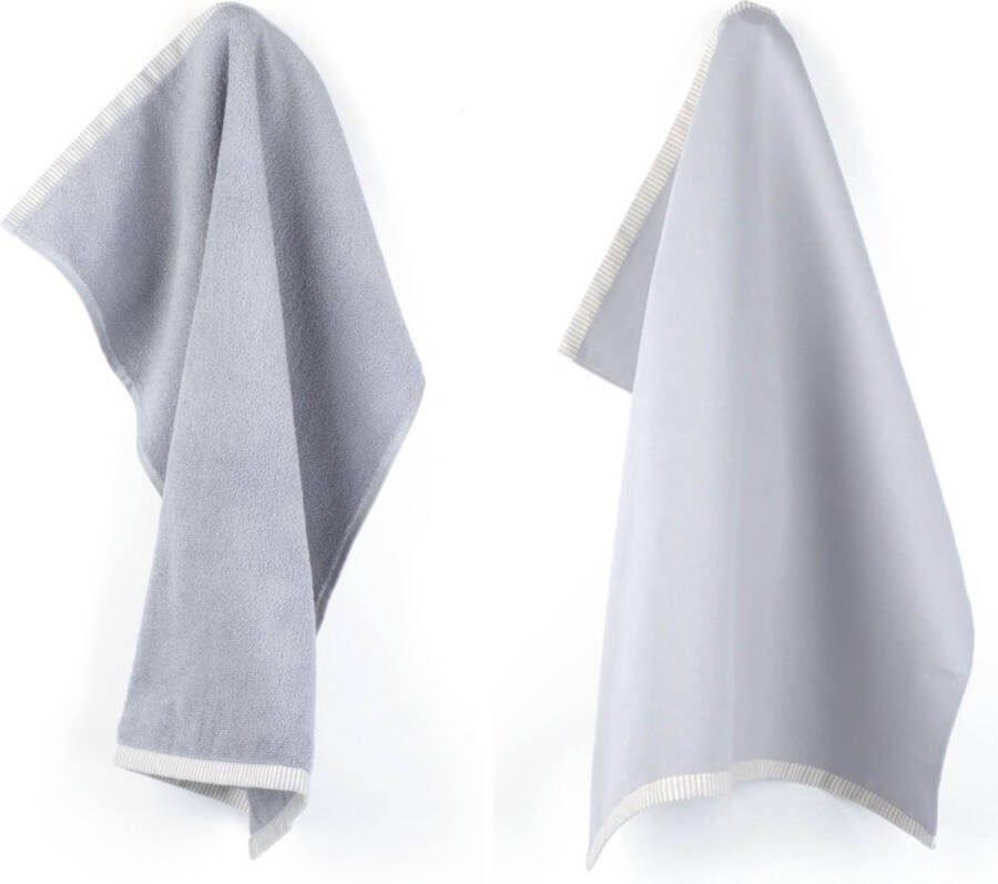 Bunzlau Castle Luxe Keukendoek en Theedoek Effen Grijs| x cm van 100% Biologisch Katoen Keukendoek 60x53cm en Theedoek 65x65cm