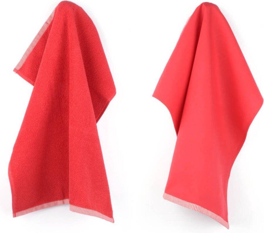 Bunzlau Castle Luxe Keukendoek en Theedoek Effen Rood| x cm van 100% Biologisch Katoen Keukendoek 60x53cm en Theedoek 65x65cm