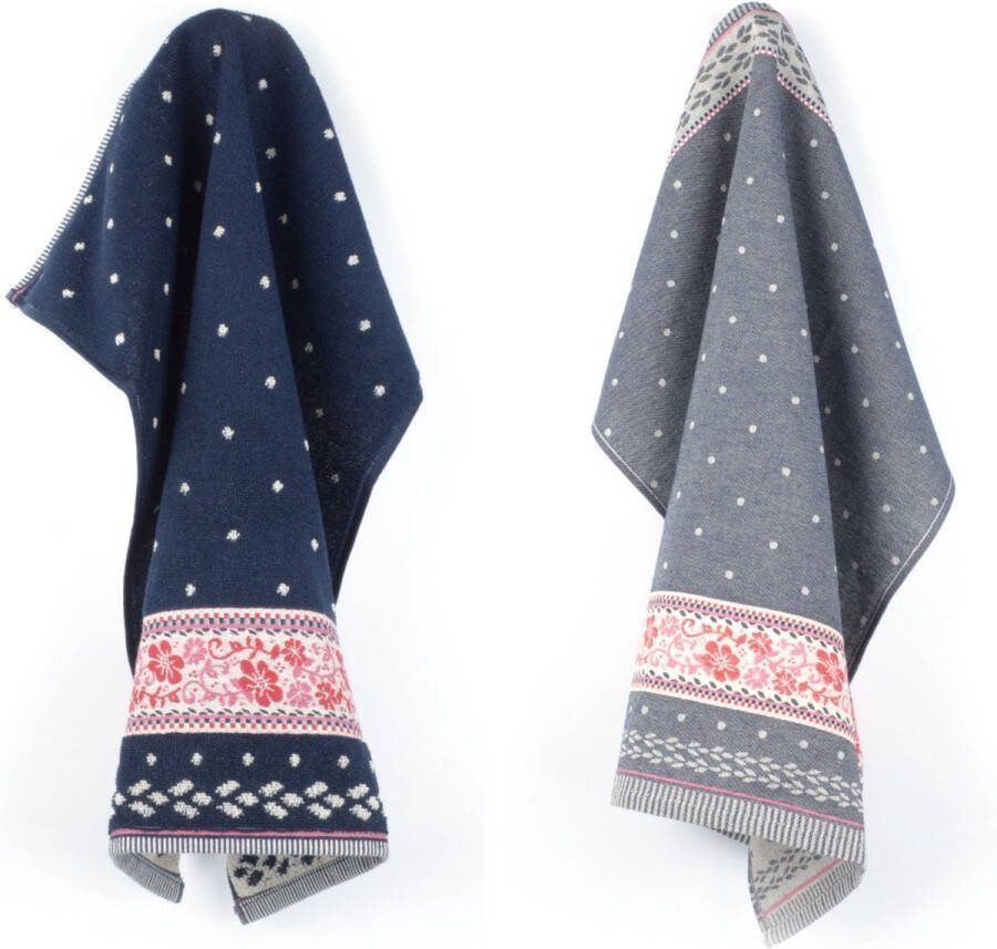 Bunzlau Castle Luxe Keukendoek en Theedoek Harmony Donkerblauw| x cm van 100% Biologisch Katoen Keukendoek 60x53cm en Theedoek 65x65cm