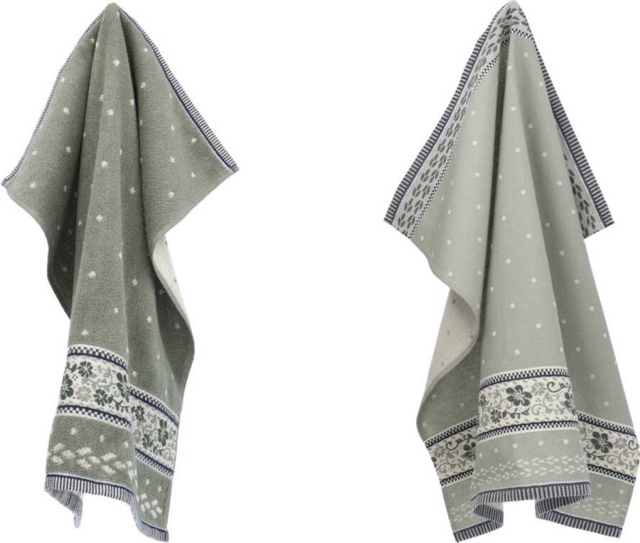 Bunzlau Castle Luxe Keukendoek en Theedoek Harmony Donkergroen| x cm van 100% Biologisch Katoen Keukendoek 60x53cm en Theedoek 65x65cm