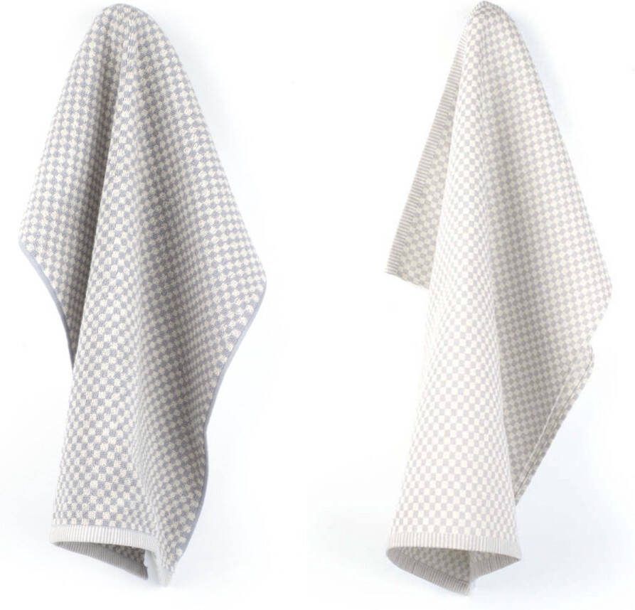 Bunzlau Castle Luxe Keukendoek en Theedoek Kleine Ruit Grijs| x cm van 100% Biologisch Katoen Keukendoek 60x53cm en Theedoek 65x65cm