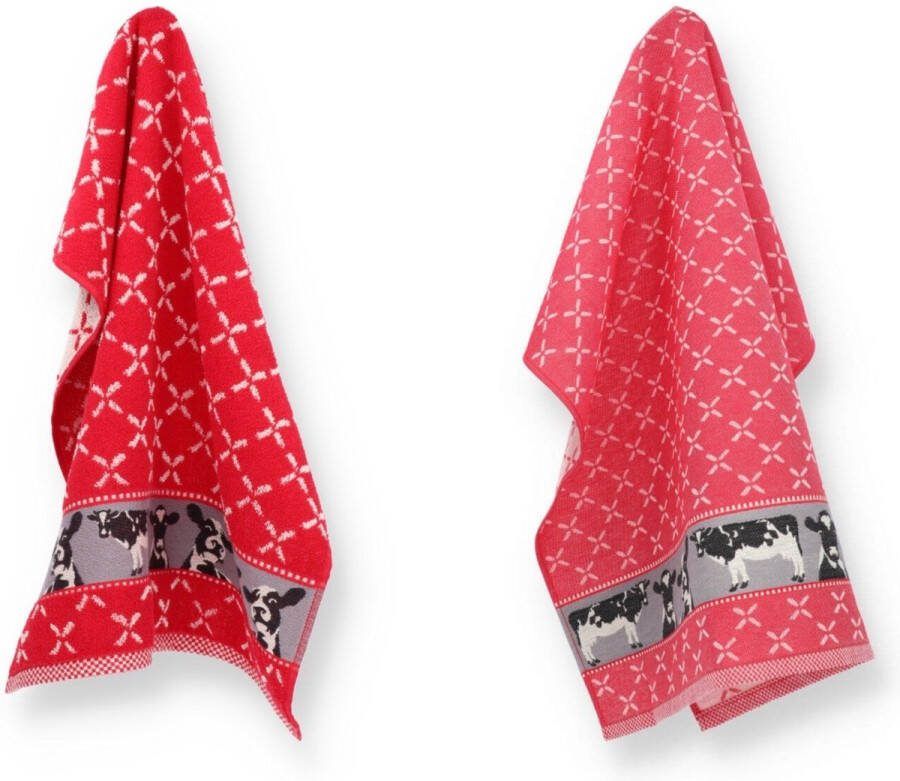 Bunzlau Castle Luxe Keukendoek en Theedoek Koe Rood| x cm van 100% Biologisch Katoen Keukendoek 60x53cm en Theedoek 65x65cm