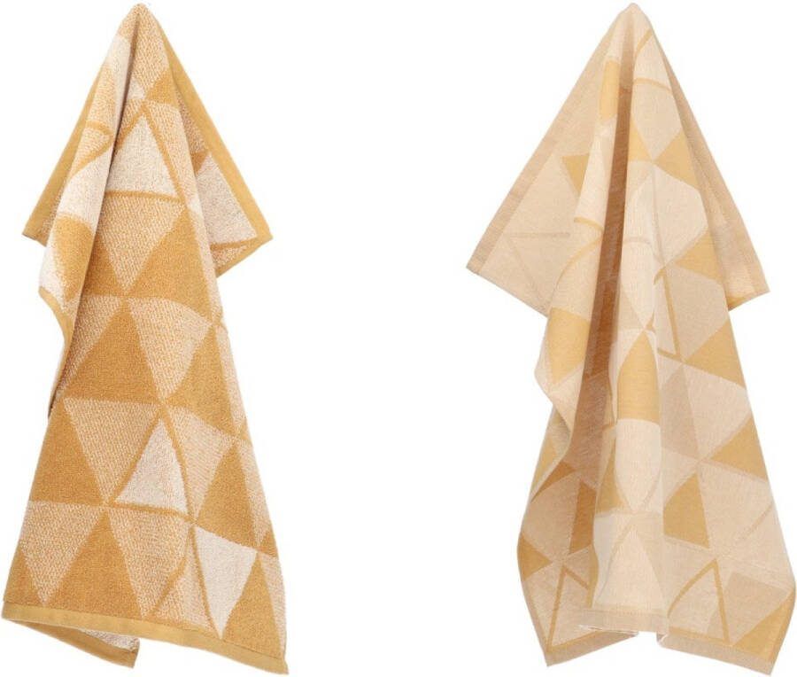 Bunzlau Castle Luxe Keukendoek en Theedoek Triangles Geel| x cm van 100% Biologisch Katoen Keukendoek 60x53cm en Theedoek 65x65cm