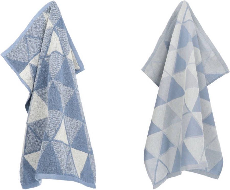 Bunzlau Castle Luxe Keukendoek en Theedoek Triangles Grijs Blauw| x cm van 100% Biologisch Katoen Keukendoek 60x53cm en Theedoek 65x65cm