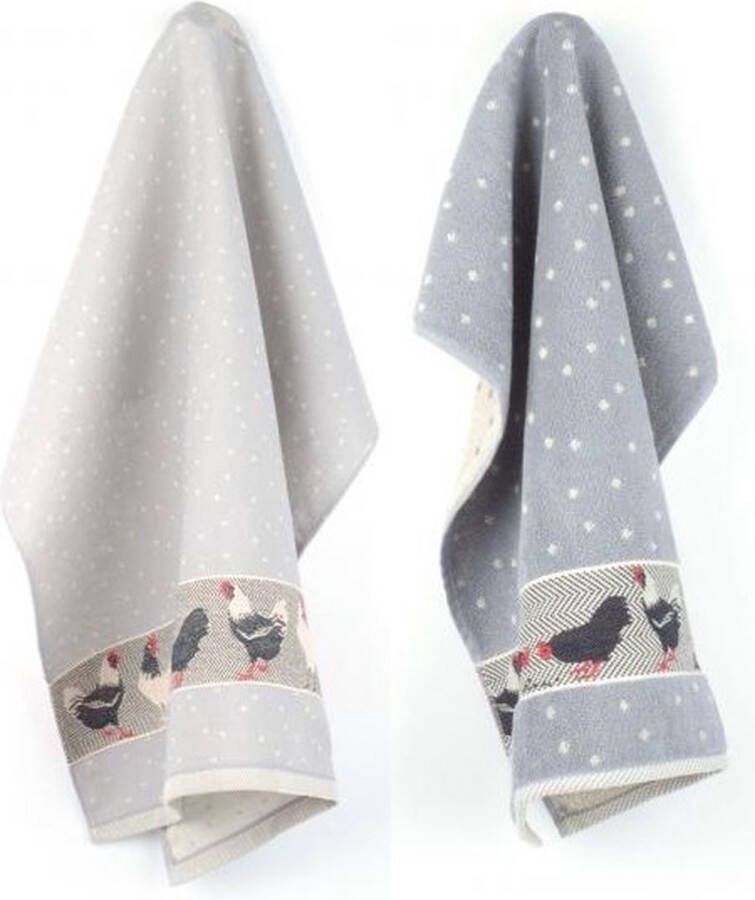 Bunzlau Castle Set keuken- en theedoek Chickens Grey