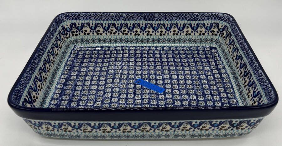 Bunzlau keramiek rechthoekige ovenschaal blauw patroon