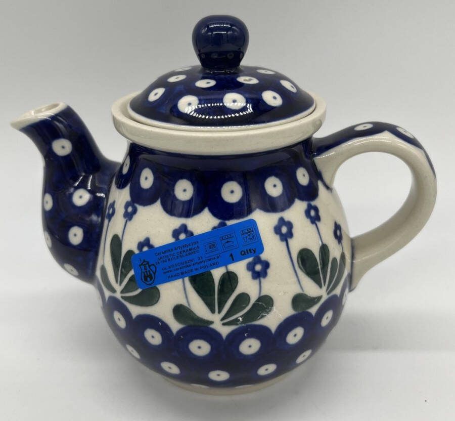 Bunzlau keramiek theepot 0 7 liter blauwe bloem