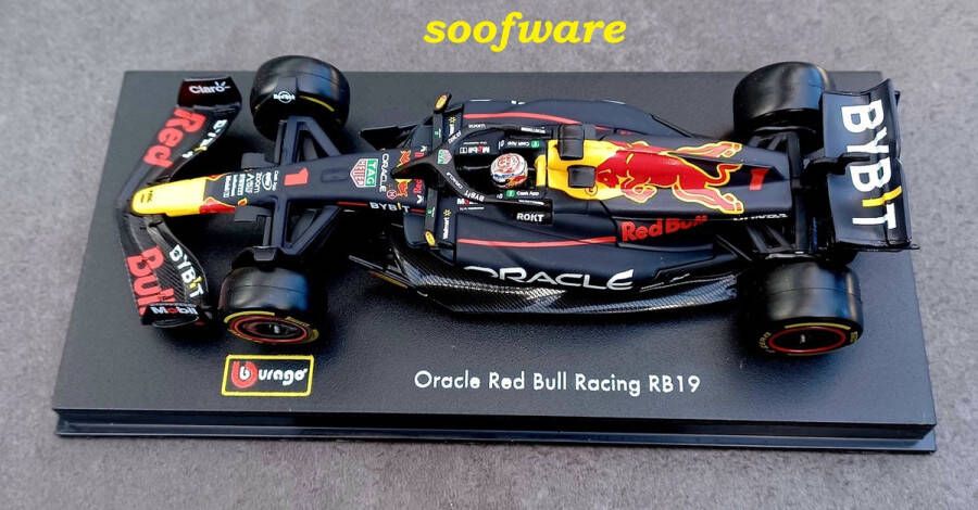 Burago Racing Series Nieuw Burago F1 Red Bull Racing RedBull RB19 #1 Max Verstappen formule 1 seizoen 2023 kampioen !!! Formule 1 modelauto schaalmodel 1:43 met helm