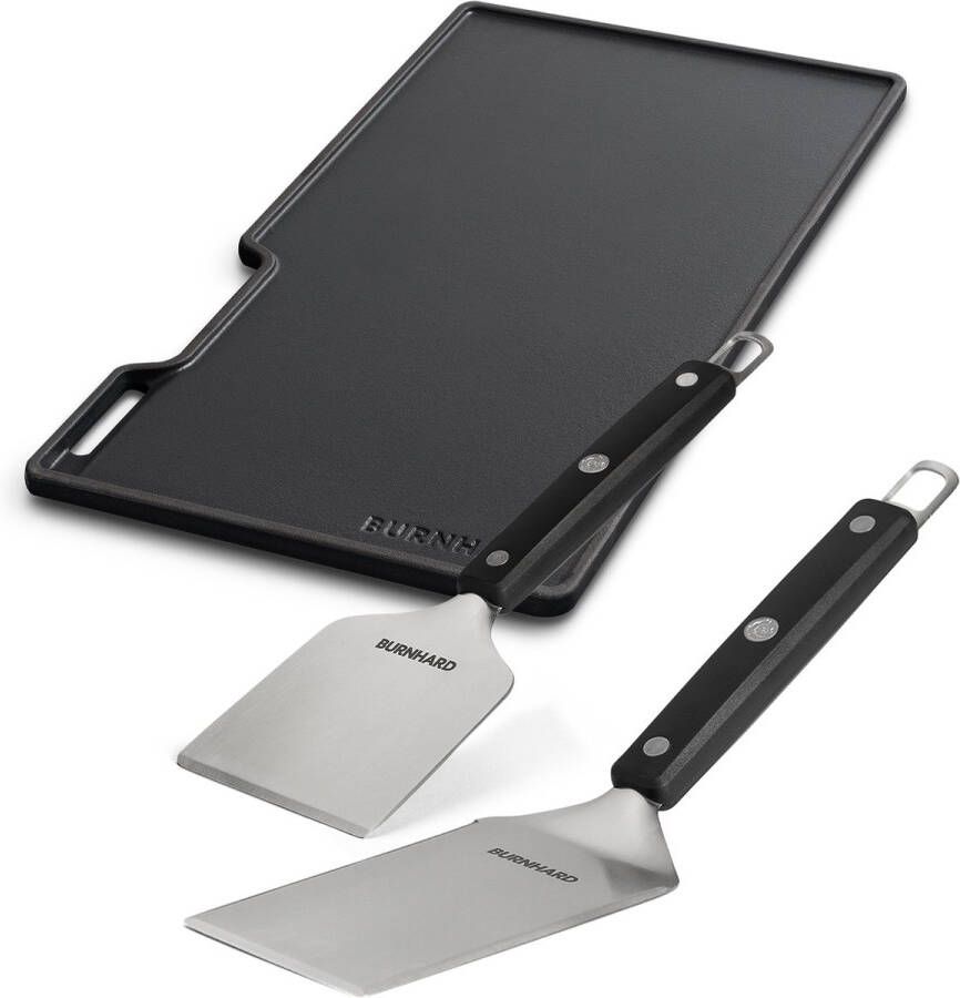 Burnhard Gietijzeren Bakplaat 41 5 x 23 5 x 2 cm Grillplaat & Spatel Set 2-delig