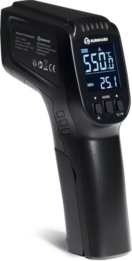 Burnhard Infrarood thermometer Digitale Warmtemeter Bereik van -50 550 °C Dubbele laser ideaal voor pizzastenen en grillplaten