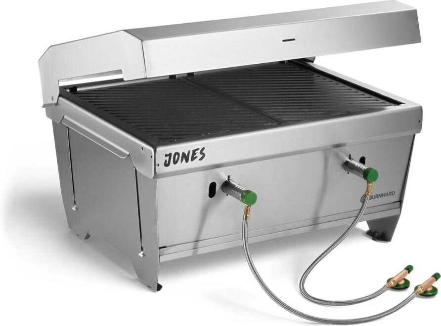 Burnhard Inklapbare 2-Branders Gasbarbecue 6 4 kW 500°C RVS Incl. tas en multitool Jones met Deksel