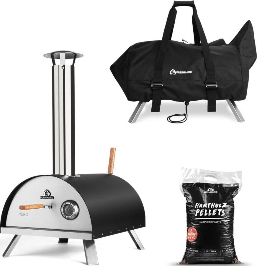 Burnhard Pizzaoven voor buiten Nero 2023 Incl. Pizzaschep Transport-afdekhoes & Hardhoutpellets 10 kg Hickory