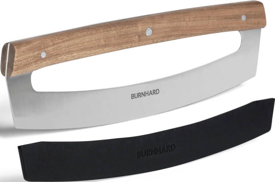 Burnhard Pizzasnijder incl. Beschermhoes Pizzames 35 5cm Wiegmes Acaciahout & Staal