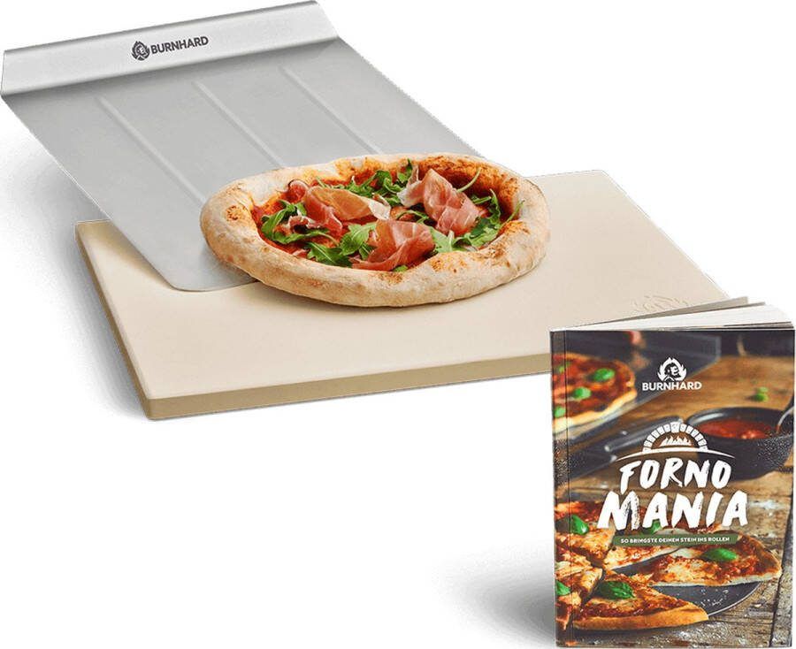 Burnhard Pizzasteen 38 x 30 x 1 5 cm + pizzaschep