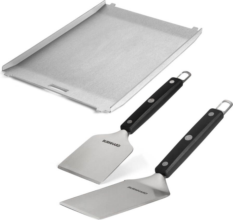 Burnhard Plancha RVS grillplaat voor gasbarbecue JONES & Spatel Set 2-delig