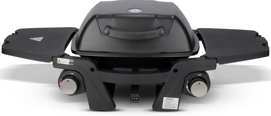 Burnic Draagbare 2-branders Gasbarbecue Tafelbarbecue Gas BBQ Met Zijtafels Tafelmodel Barbecue Zwart