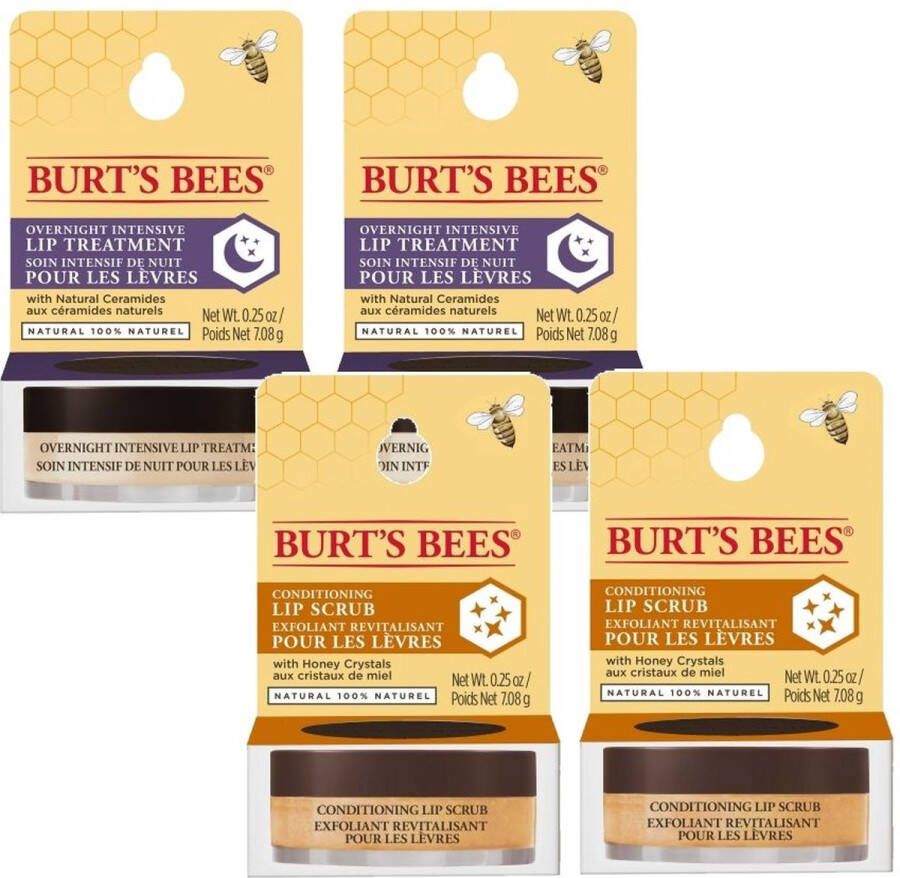 Burt's Bees 2x Lip Treatment Overnight Intensive + 2x Lip Scrub Conditioning 4 Pak