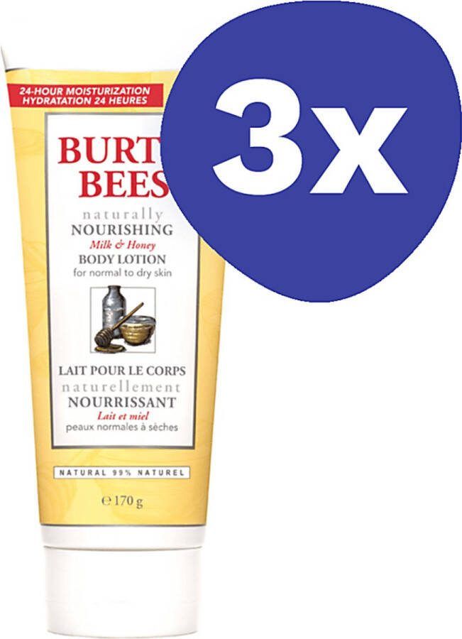 Burt's Bees Natuurlijk Voedende Body Lotion met Melk & Honing (3x 170gr)