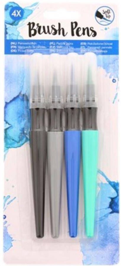 Busch Brush Pen 4 kleuren set groen-blauw-grijs-zwart
