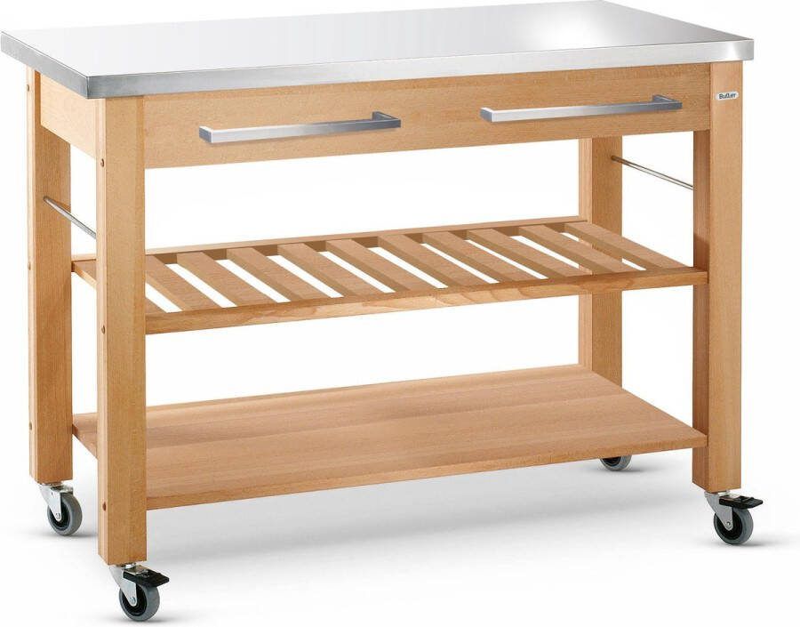 Butler keukentrolley M-1200 beukenhout roestvrijstalen blad