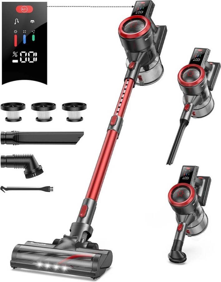 Buture JR700 Stofzuiger Draadloos Steelstofzuiger Stofzuiger zonder zak Steelstofzuiger draadloos Vacuum Cleaner Stofzuigers Rood