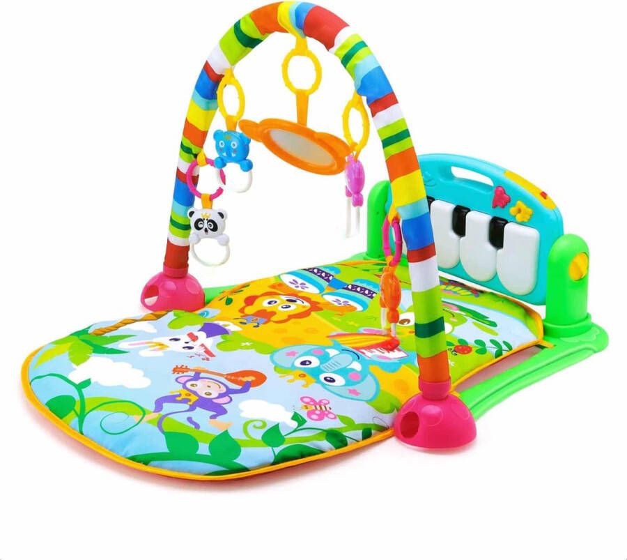 Buxibo 3-in-1 Baby Peuter Gym Piano Speelmat voor Baby's Muziek Speelkleed met Ratelaar en Spiegel- Groen