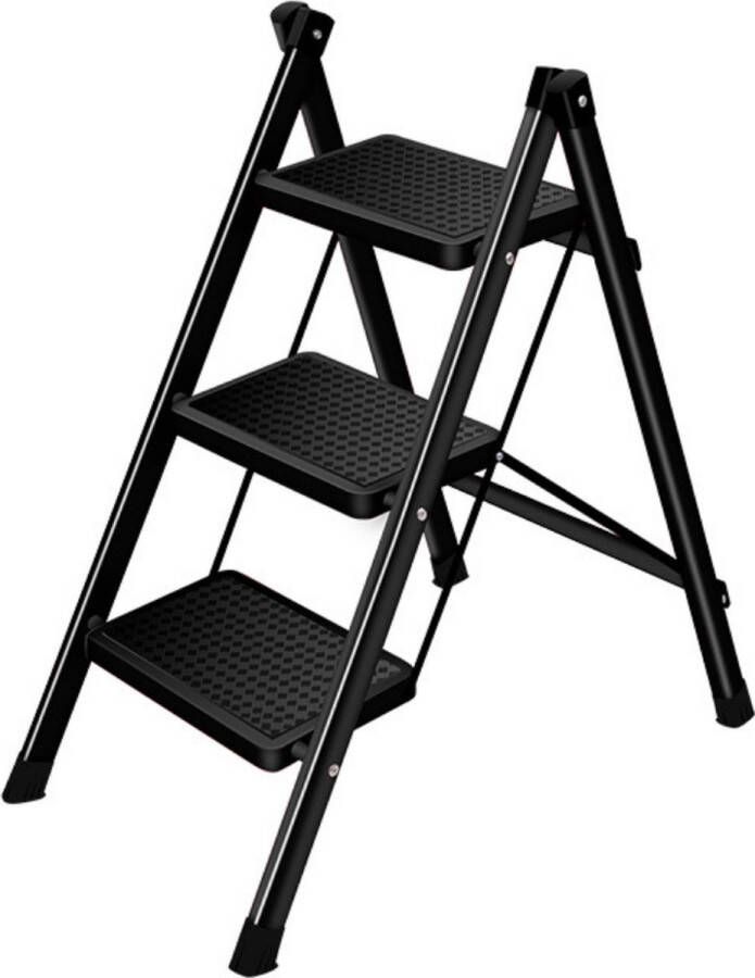 Buxibo Keukentrapje Vouwladder Keukenopstapje Opvouwbare ladderkruk Trapladder Anti-Slip Metaal Zwart