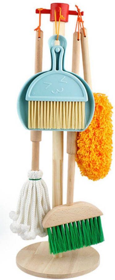 Buxibo Kinder Schoonmaak Set Kids Speelgoed Cleaning Set Houten Huishoudelijke Gereedschap Mini Bezem Stoffer Mop Plumeau Montessori Onderwijs Multicolor