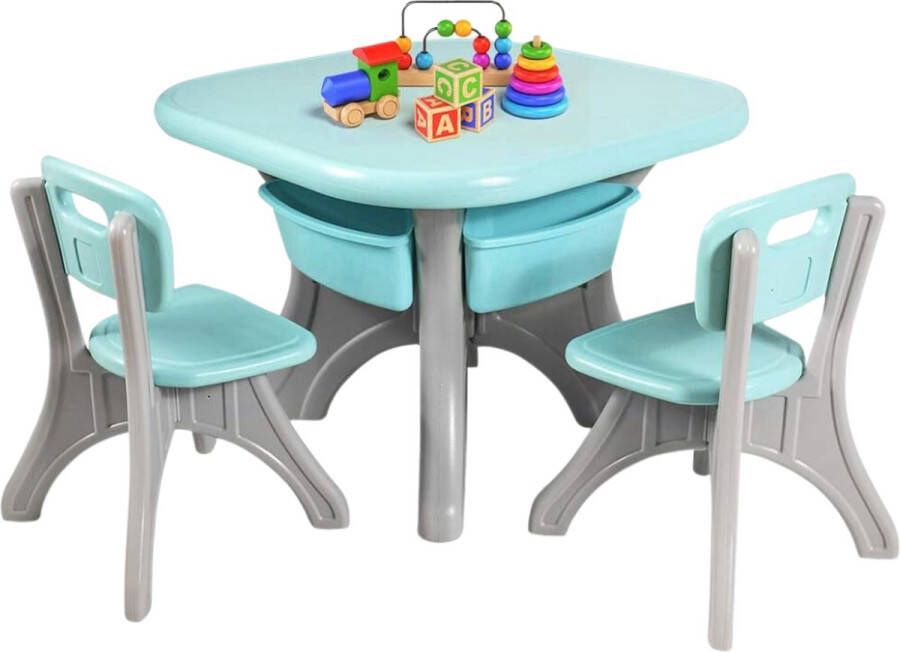 Buxibo Kindertafel met 2 Stoelen en 4 Opbergvakken Kindertafel en stoeltjes Geschikt voor Kinderen vanaf 2 Jaar Turquoise