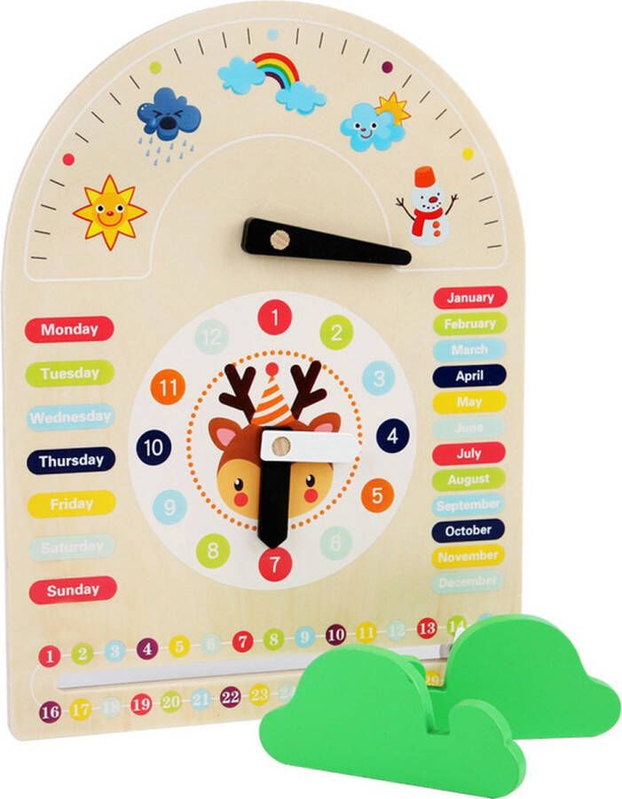 Buxibo Kleurrijke Houten Kalenderklok Speelgoedklok Leerklok Oefenklok Educatief Leerhulpmiddel Multicolor