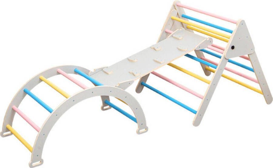 Buxibo Opvouwbare Driehoek + Klimboog + Helling met Klimrek Glijbaan Montessori Meubels Houten Speelgym voor Binnen Grijs 210x83x81cm