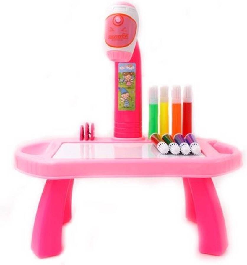 Buxibo Tekentafel Kinderen – Tekenbord met Projector – Kinderspeelgoed 8 Kleuren Stiften Tekentafel Leren Tekenen Roze