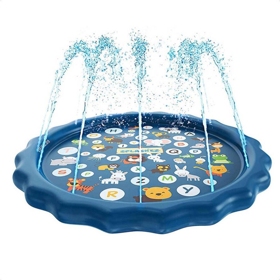 Buxibo Watermat Speelmat met Watersproeier 49 Watersproeier Alfabet + Dierenplaatjes Waterspeelgoed Tuinspeelgoed Waterspel Speelgoed Kinderzwembad 170x170CM