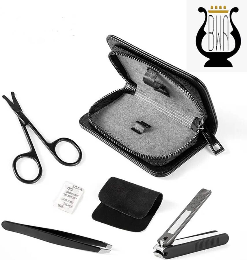 BWA Products Nagel set manicure set pedicure set nagelknipper nagelschaartje schaartje nagelriem nagelvijl nagelset persoonlijke verzorging multifunctioneel zwart schaar vijl poetsdoekje set nagelverzorging compact nagels schoonmaken pincet