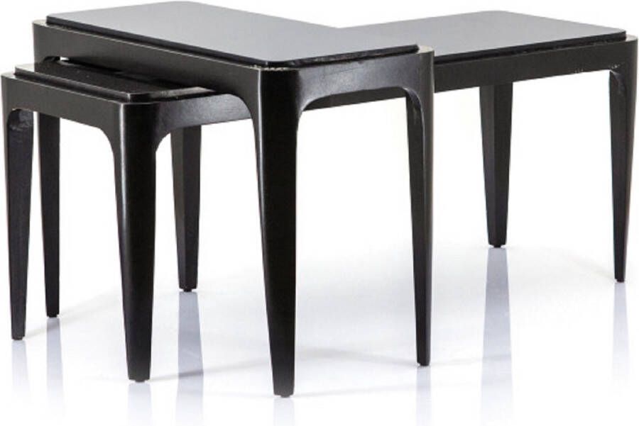 Furnilux Salontafels Rechthoek WAYNE Set Van 2 Industrieel Metaal Zwart Marmer Zwart Blad