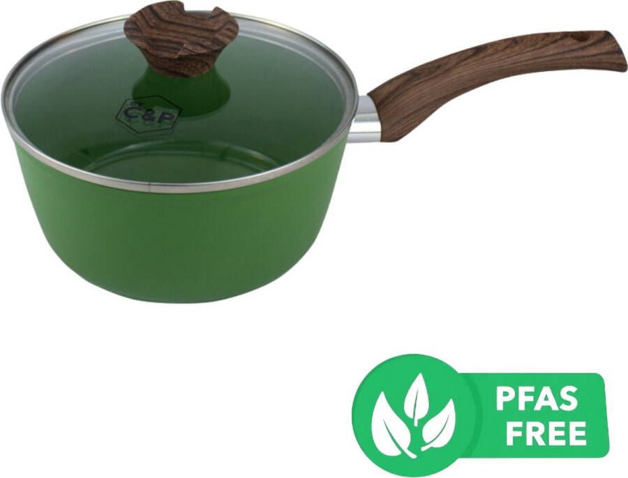 BY C&P © Go Green Steelpan met deksel 18 cm groen Inductie PFAS vrij Vaatwasser geschikt