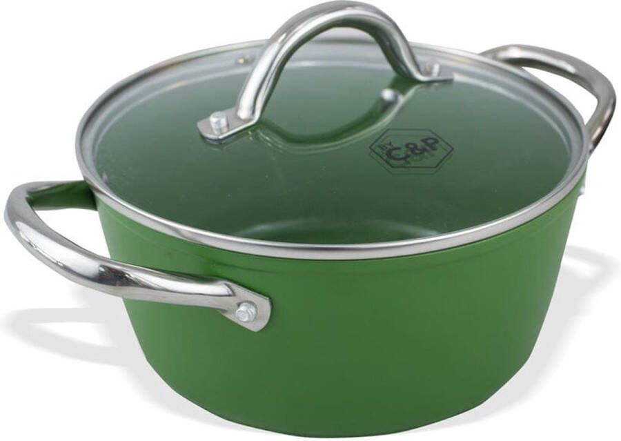 BY C&P © Go Green Kookpot met deksel 24 cm groen Inductie PFAS vrij Vaatwasser geschikt