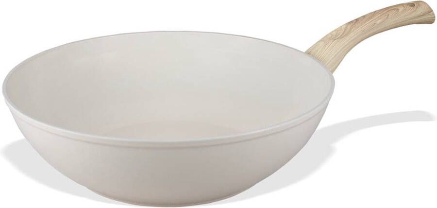 BY C&P © Go Ivory Wokpan 30 cm Inductie PFAS vrij Creme Wit Vaatwasser geschikt