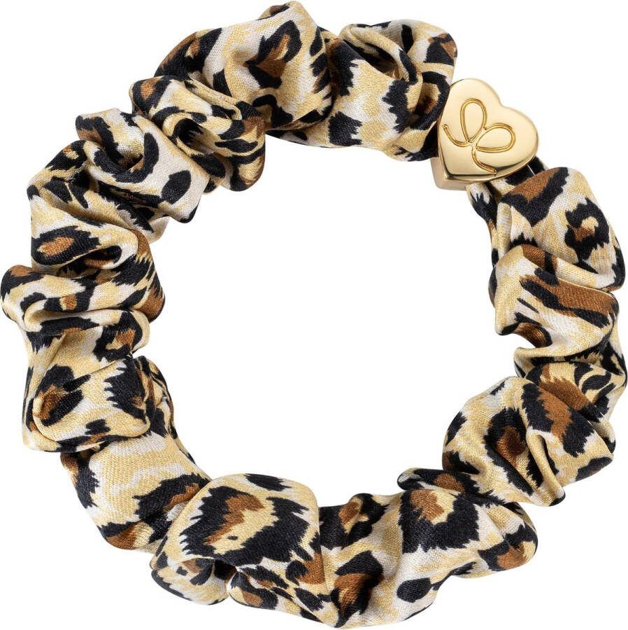 By Eloise London Gold Heart Silk Scrunchie Leopard