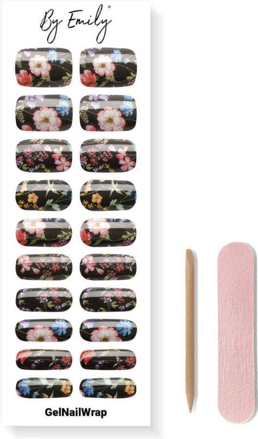 By Emily Gel Nagel Wraps 'Black Bloom' Gellak Stickers UV Lamp Gelnagels Langhoudende Nagelstickers Nail Art Folie 20 Stickers UV LED Lamp Vereist