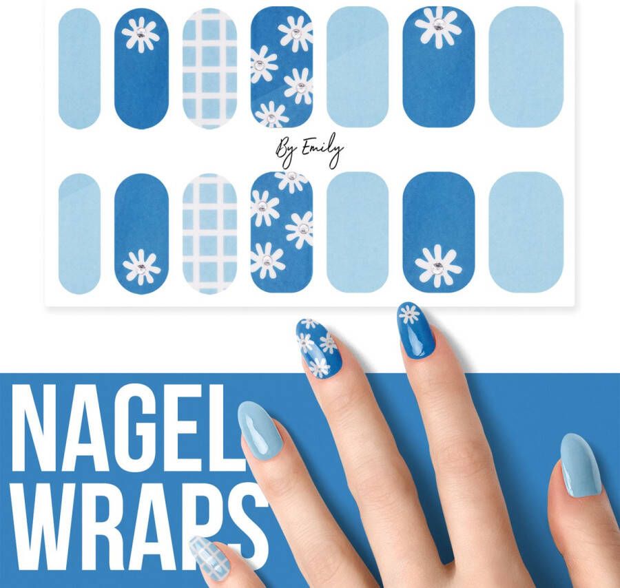 By Emily Nagel wrap Baby Blue Flowers | 14 stickers per vel | Nail wrap | Nail art | Trendy | Design | Nagellakvrij | Eenvoudig | Nagel art | Nagel wrap | Nagel stickers | Folie | Zelfklevend | Sjablonen