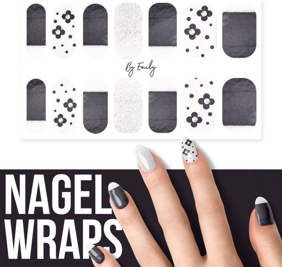 By Emily Nagel wrap Black Flowers | 14 stickers | Nail wrap | Nail art | Trendy | Design | Nagellakvrij | Eenvoudig | Nagel wrap | Nagel stickers | Folie | Zelfklevend | Sjablonen