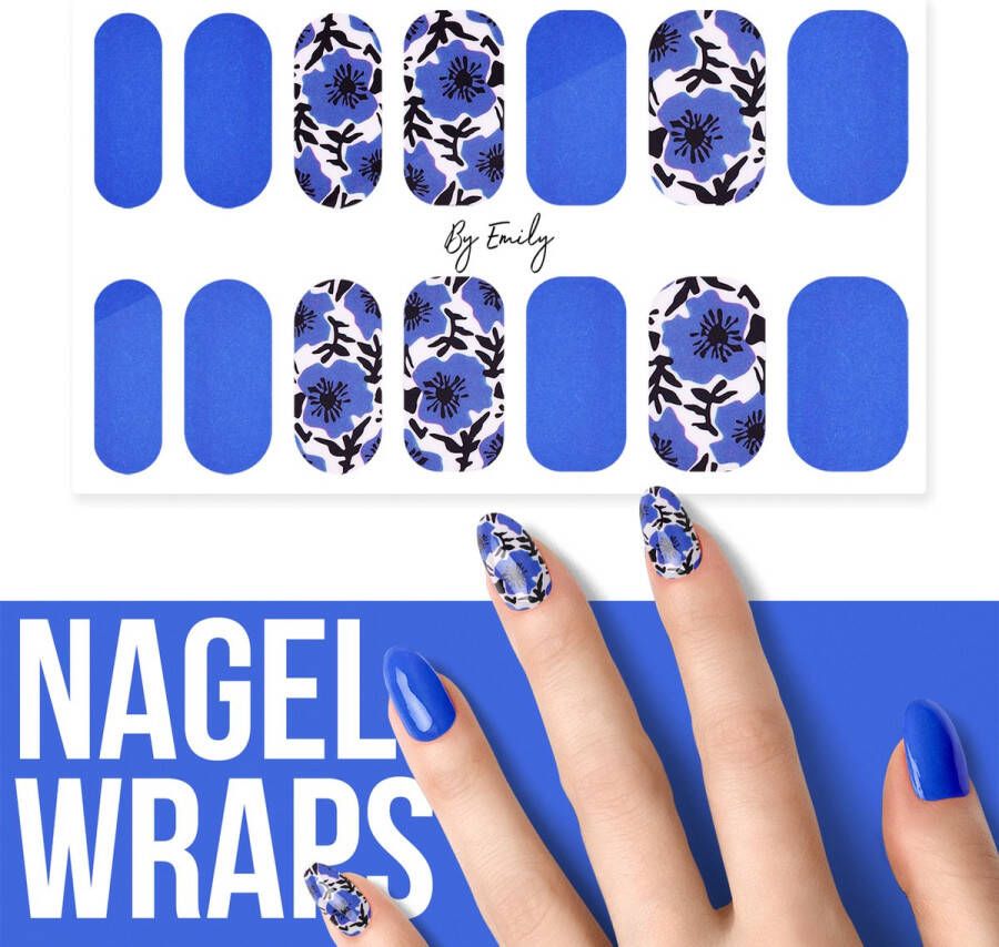 By Emily Nagel wrap Blue Flowers | 14 stickers per vel | Nail wrap | Nail art | Trendy | Design | Nagellakvrij | Eenvoudig | Nagel art | Nagel wrap | Nagel stickers | Folie | Zelfklevend | Sjablonen