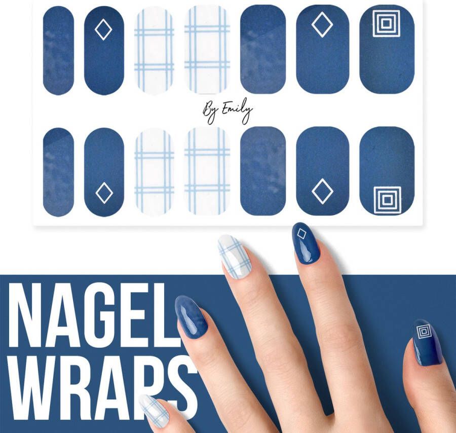 By Emily Nagel wrap Blue in the Box | 14 stickers | Nail wrap | Nail art | Trendy | Design | Nagellakvrij | Eenvoudig | Nagel wrap | Nagel stickers | Folie | Zelfklevend | Sjablonen