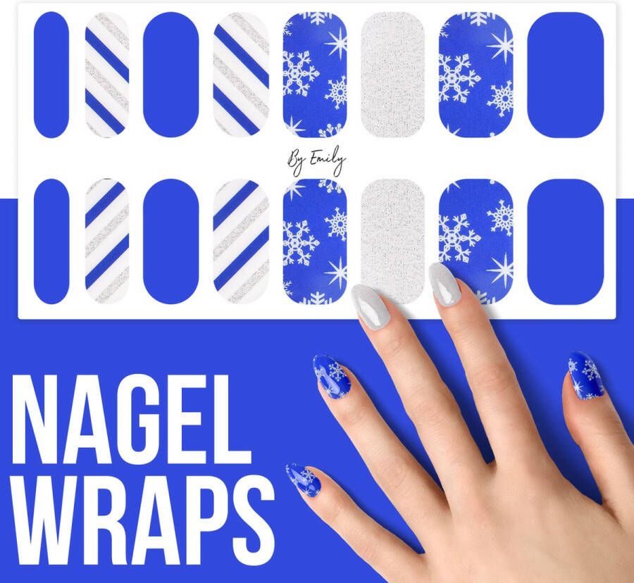 By Emily Nagel wrap Blue Silver Strip Moederdag cadeaus 16 stickers Nail wrap Nail art Trendy Design Nagellakvrij Eenvoudig Nagel wrap Nagel stickers Folie Zelfklevend Sjablonen