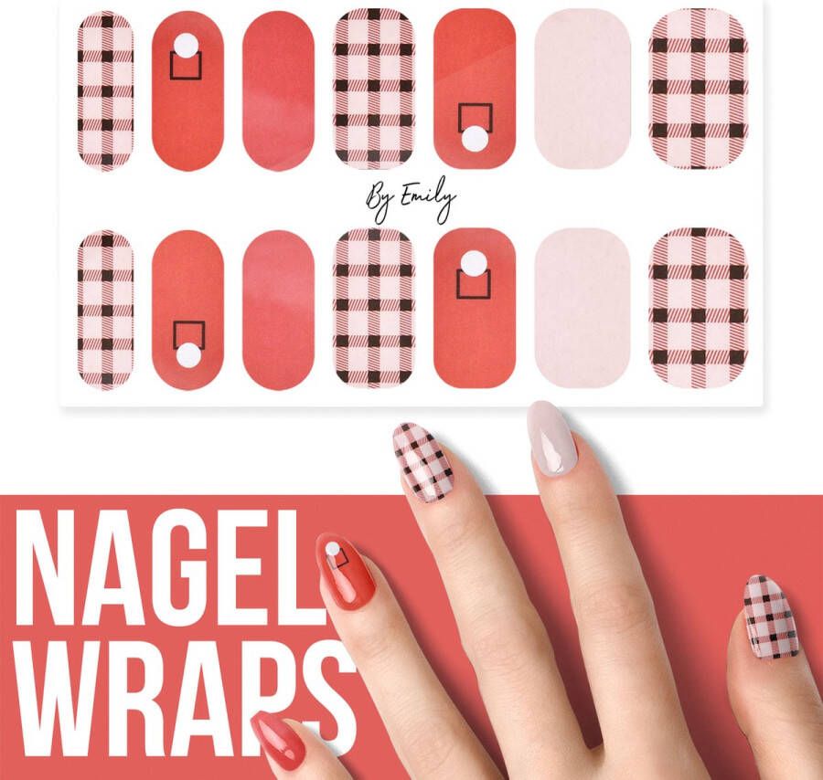 By Emily Nagel wrap Box & Checkered | 14 stickers | Nail wrap | Nail art | Trendy | Design | Nagellakvrij | Eenvoudig | Nagel wrap | Nagel stickers | Folie | Zelfklevend | Sjablonen