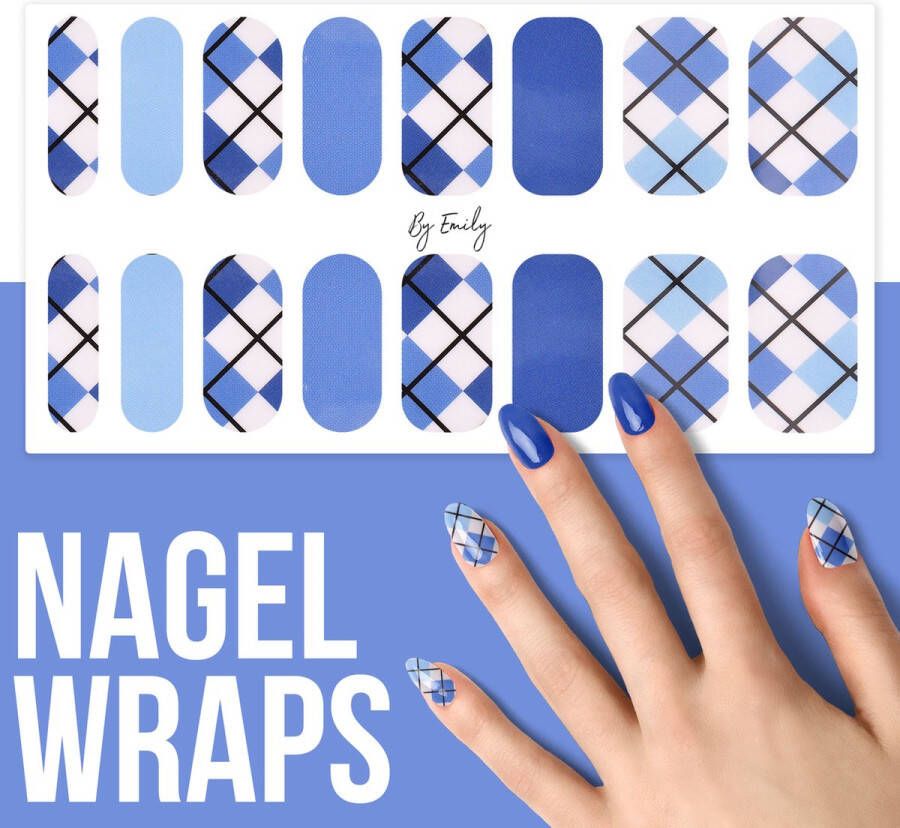 By Emily Nagel wrap Checkered Blue | 16 stickers | Nail wrap | Nail art | Trendy | Design | Nagellakvrij | Eenvoudig | Nagel wrap | Nagel stickers | Folie | Zelfklevend | Sjablonen