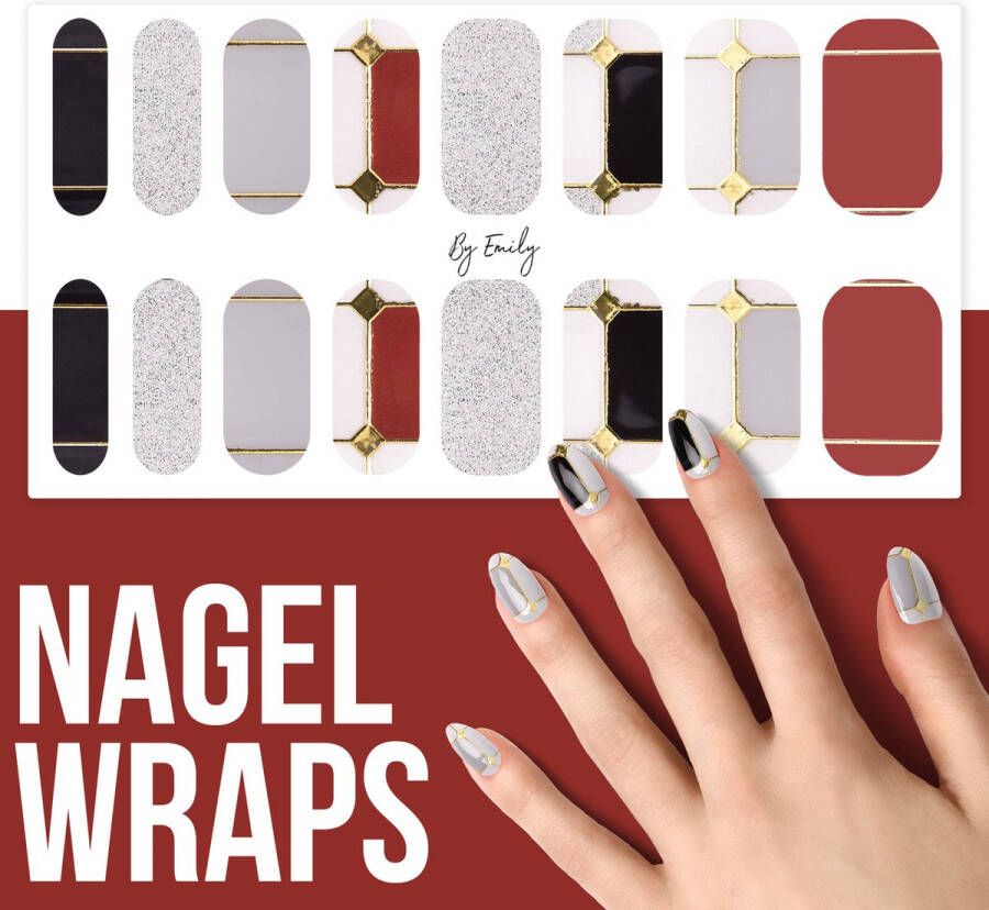 By Emily Nagel wrap Classy Red & Black | 16 stickers | Nail wrap | Nail art | Trendy | Design | Nagellakvrij | Eenvoudig | Nagel wrap | Nagel stickers | Folie | Zelfklevend | Sjablonen