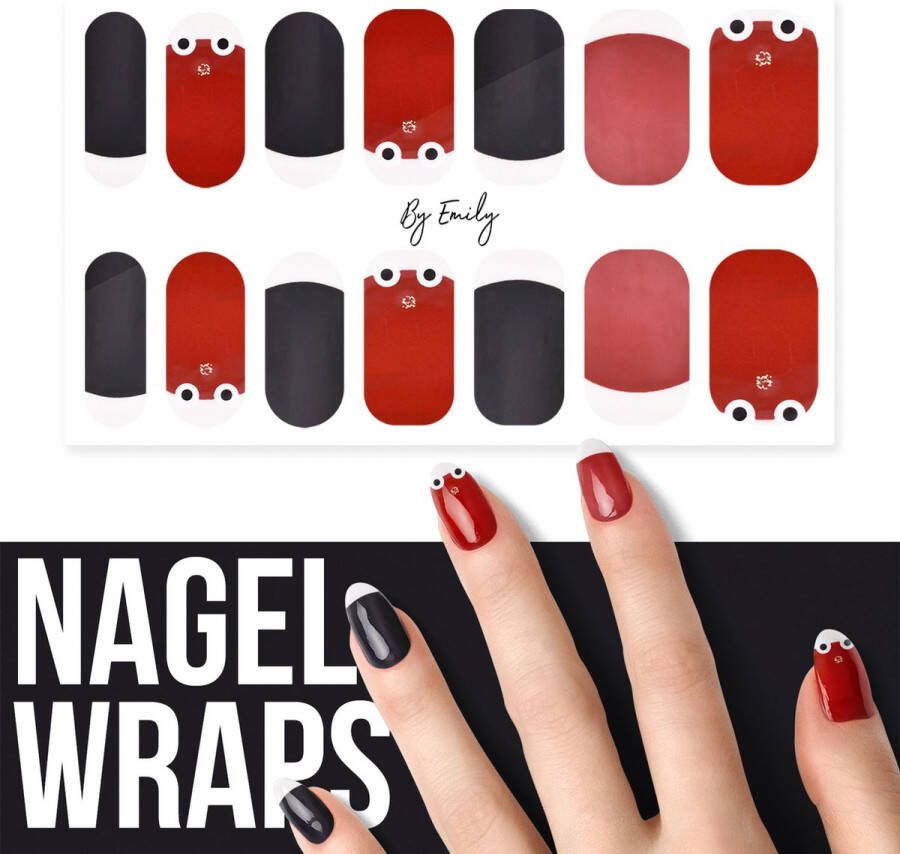 By Emily Nagel wrap Face in Red | 14 stickers | Nail wrap | Nail art | Trendy | Design | Nagellakvrij | Eenvoudig | Nagel wrap | Nagel stickers | Folie | Zelfklevend | Sjablonen