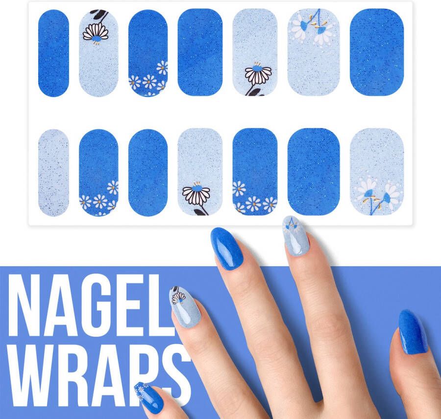 By Emily Nagel wrap Flowery Blue | 14 stickers per vel | Nail wrap | Nail art | Trendy | Design | Nagellakvrij | Eenvoudig | Nagel art | Nagel wrap | Nagel stickers | Folie | Zelfklevend | Sjablonen